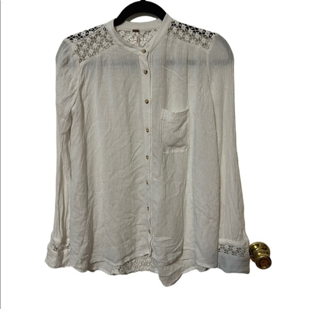 Free People White Button Down Knit Design Size XS